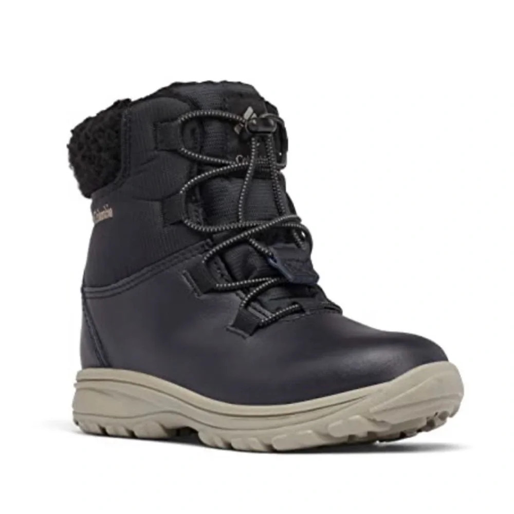 NWT Columbia Youth Moritza Waterproof Insulated Snow Boot, Black/Kettle, 4